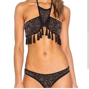 Beach Riot Black tasseled and Tan rhinestone Bikini Set